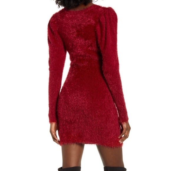 NWOT 4SI3NNA Fuzzy Red Long Sleeve Sweater Dress - Picture 2 of 14